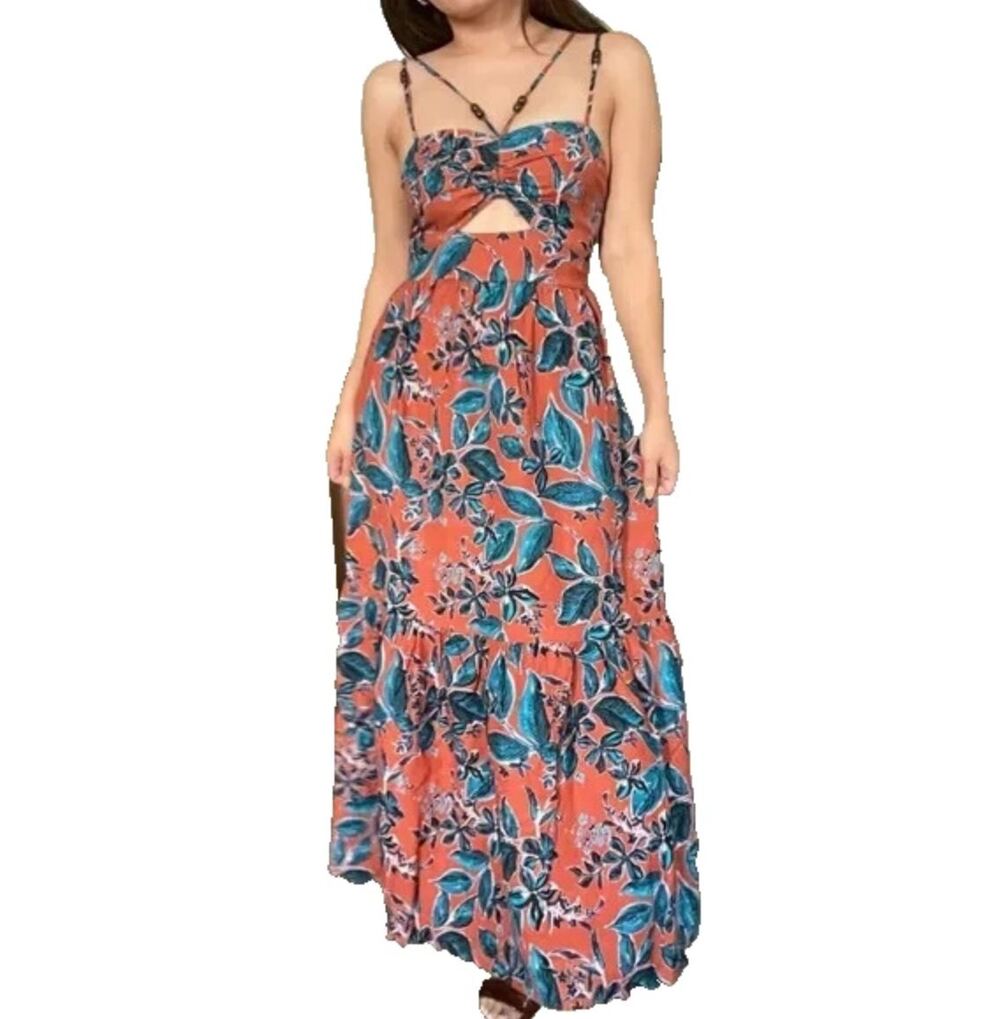 Jason Wu Tropical Floral Midi Maxi Dress Medium Linen Blend Vacation Resortwear